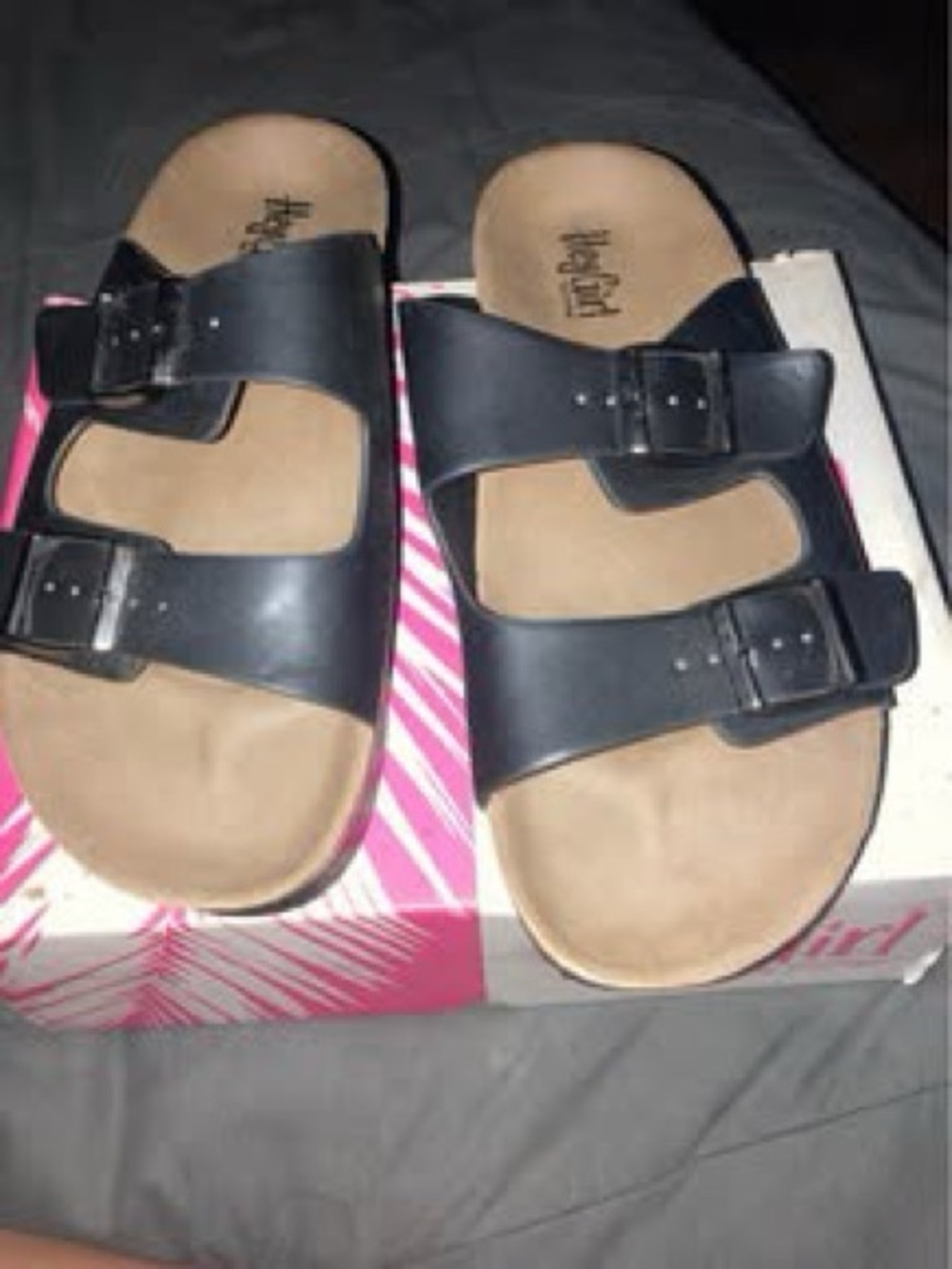 Corkys Black Double-Buckle Platform Slide Sandals